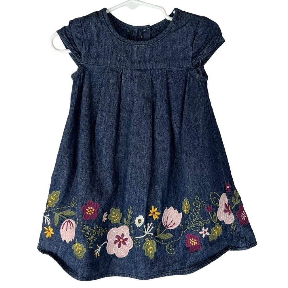 Artisan NY Baby Girls Denim Floral‎ Embroidered Dress 12M Dark Wash Boho